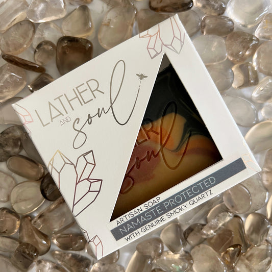 Crystal soaps from Lather and Soul with genuine smoky quartz