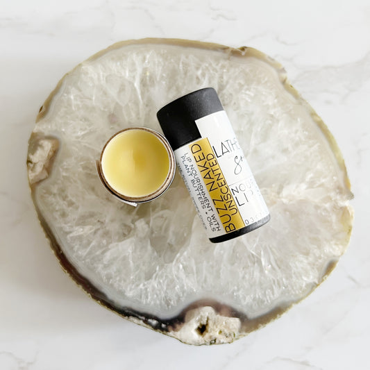 Unscented organic lip balm from Lather + Soul.