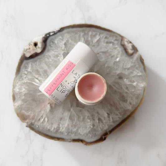 Peppermint Kiss organic lip balm in eco friendly paperboard tube