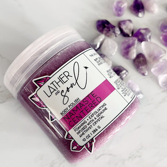 Amethyst infused body scrub from Lather & Soul