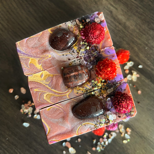 Fall inspired crystal soap with red tigers eye, from Lather and Soul