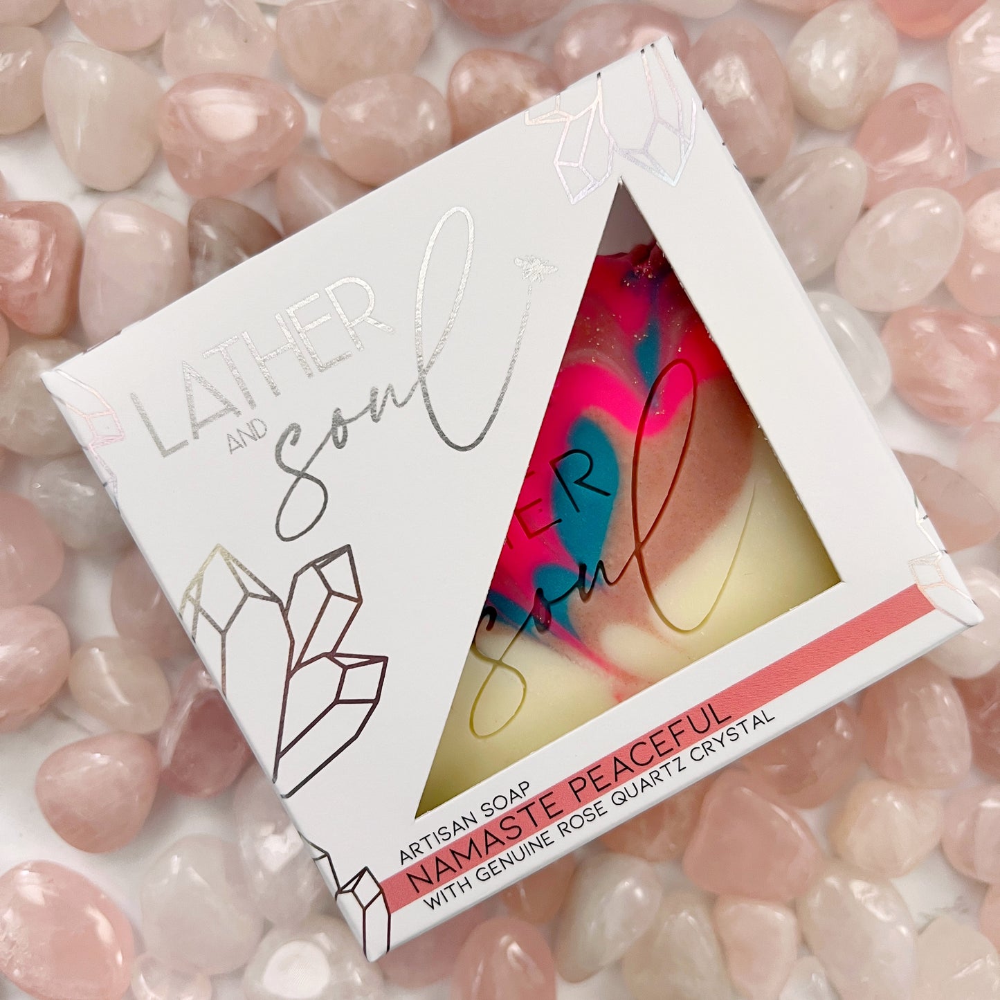 "Namaste Peaceful" rose quartz crystal soap