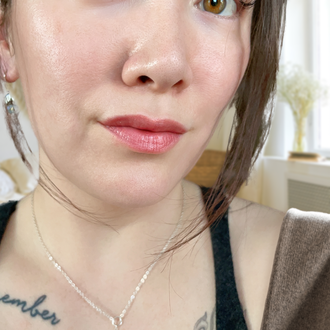 Perfect rose gold shimmer tinted lip balm made with organic ingredients handcrafted by Lather + Soul.