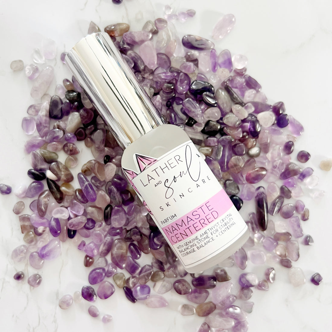 Crystal infused fine fragrance with amethyst.