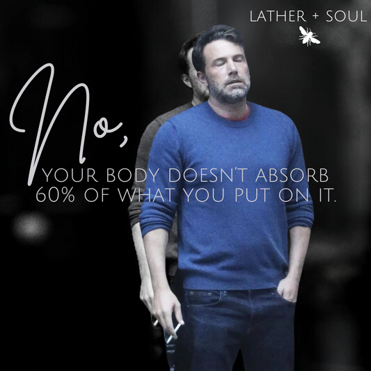 Blue background with the words your skin does not absorb 60% of what you put on it.