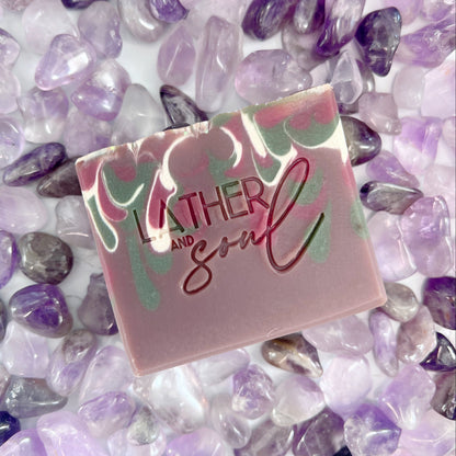 Lather and Soul amethyst crystal soap