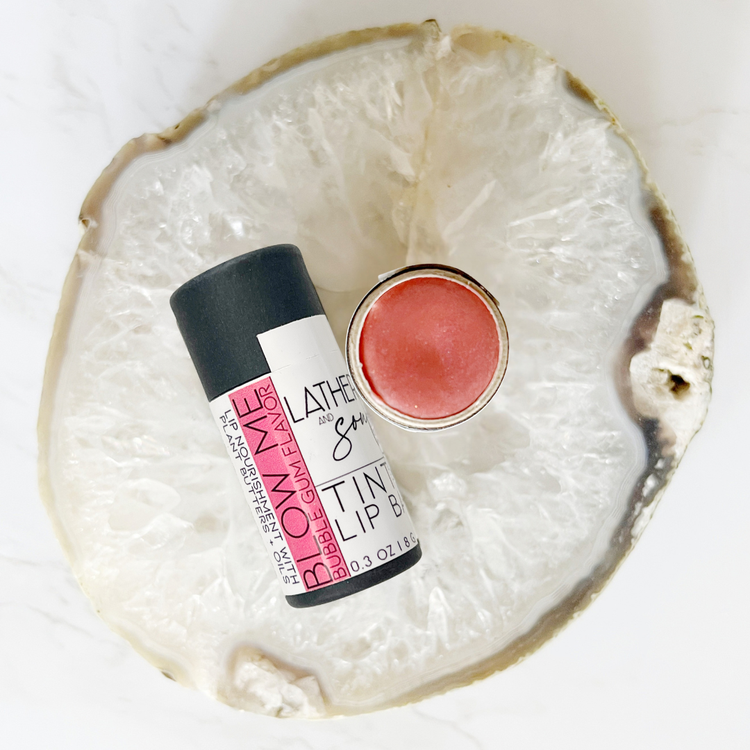 Eco friendly tinted lip balm in the prettiest flirty bubblegum pink shade
