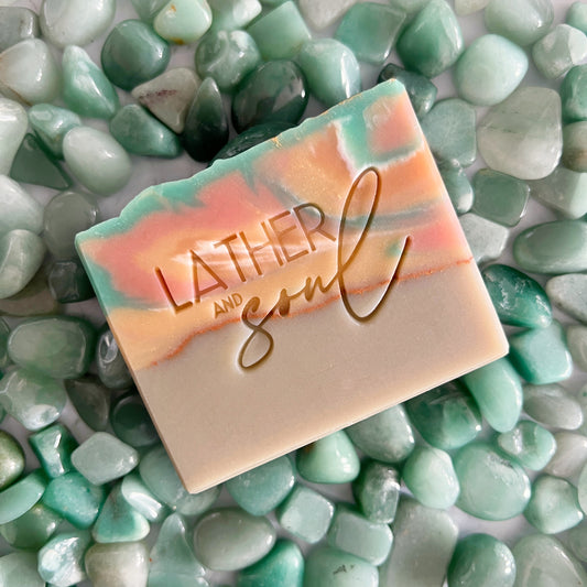 Namaste Lucky artisan soap with green aventurine crystals 