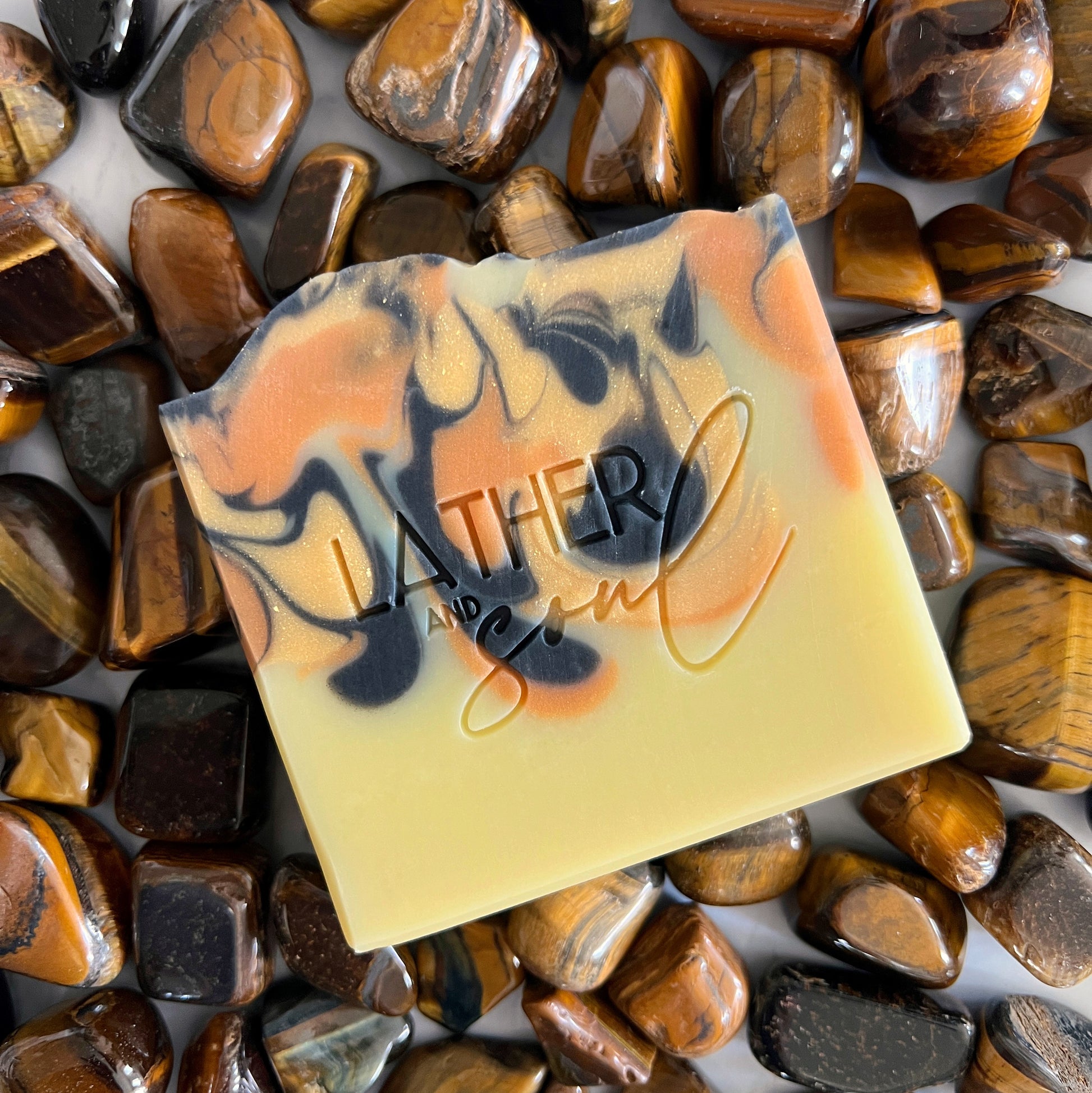 Namaste Courageous artisan soap with tigers eye crystals 