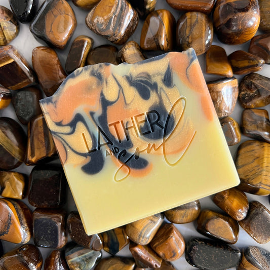 Namaste Courageous artisan soap with tigers eye crystals 
