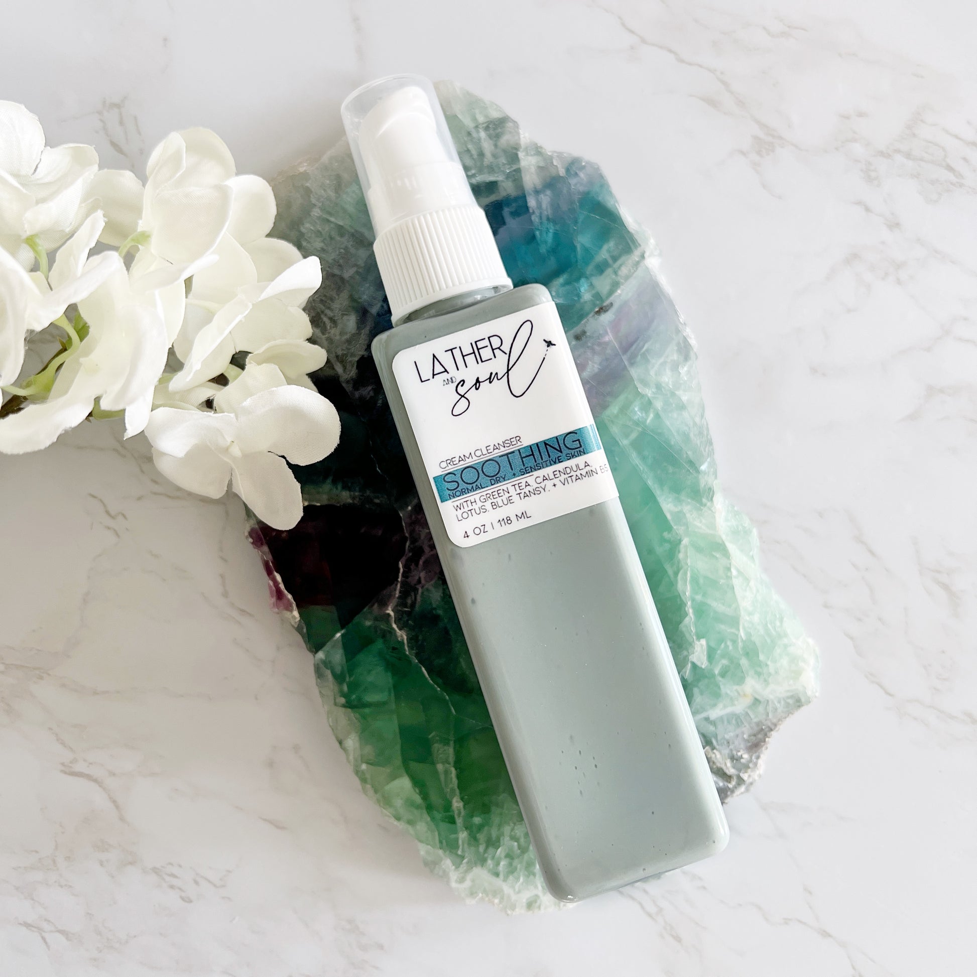 Gentle cream cleanser for sensitive skin, with blue tansy, from Lather and Soul.