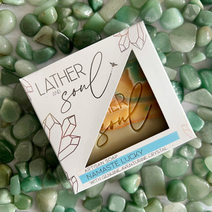 Handmade soap with aventurine crystals