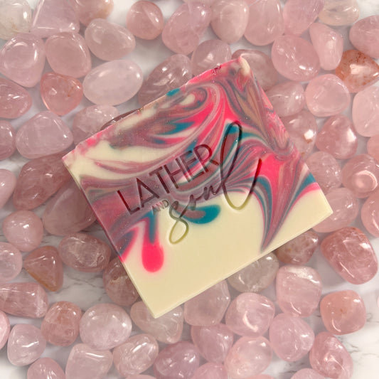 Rose quartz soap with organic, nourishing ingredients 