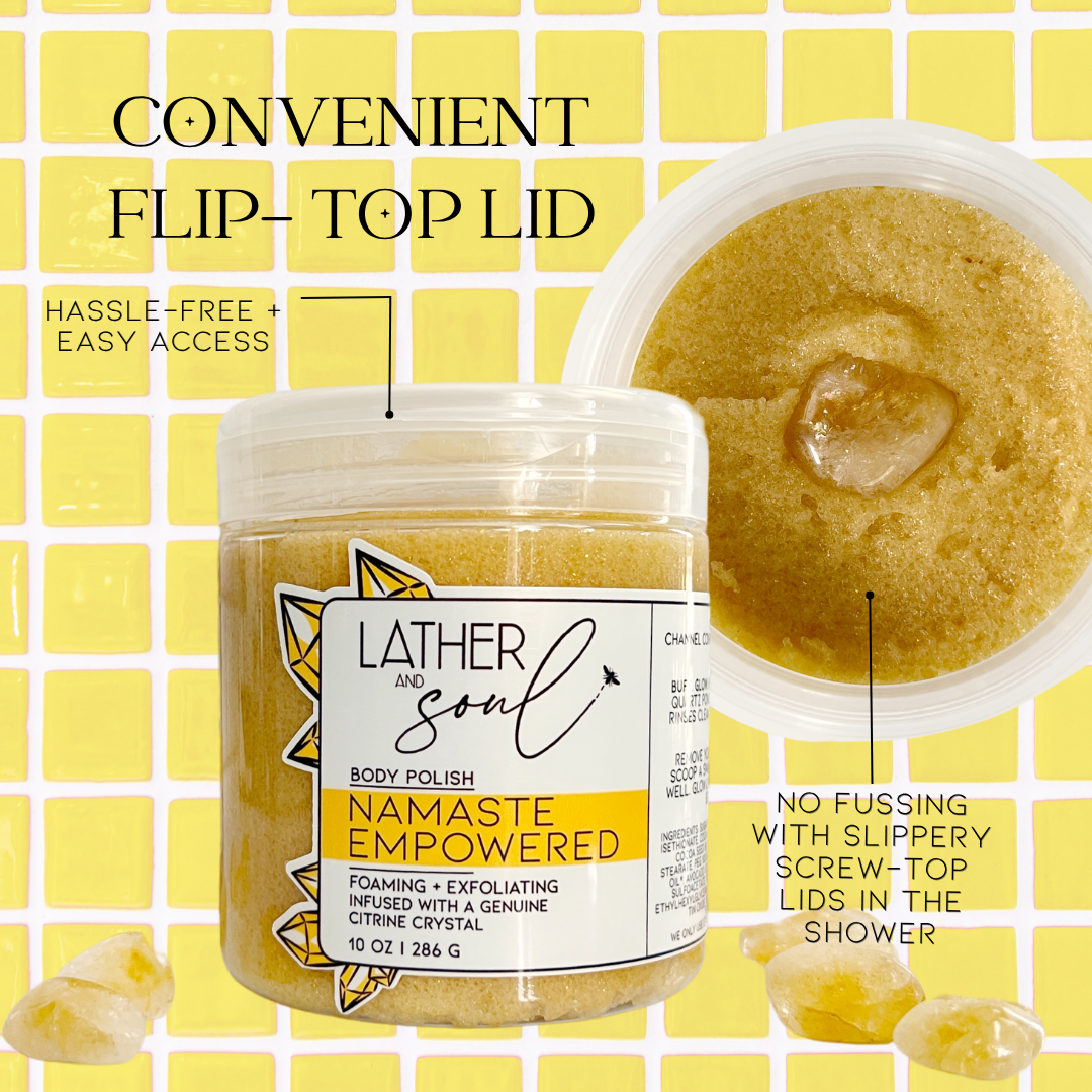 Convenient flip top lid so you're not fighting your body scrub in the shower