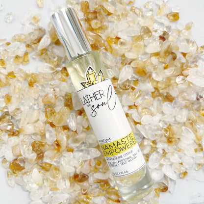 Crystal infused parfum from Lather and Soul with genuine citrine crystals
