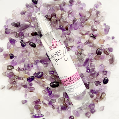 Lather Soul perfume bottle with real amethyst crystals