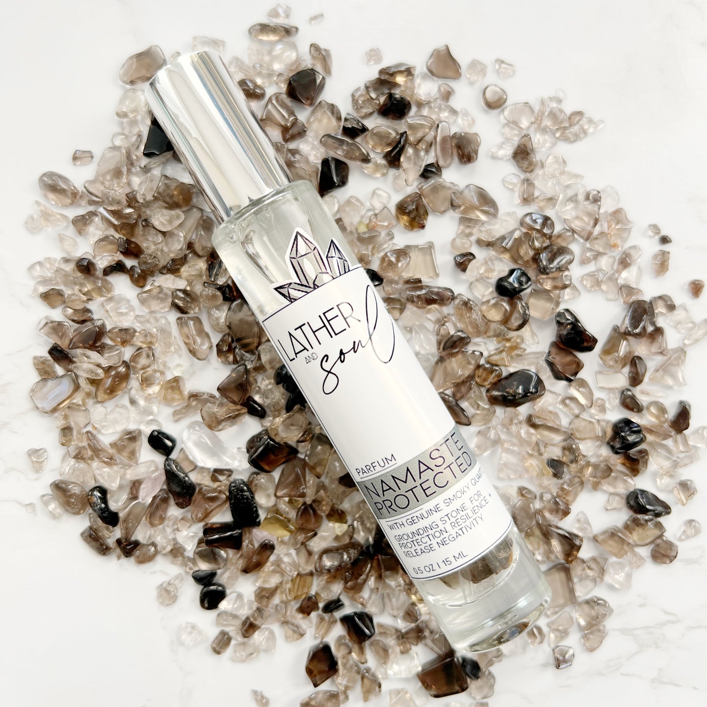 Smoky quartz infused fine fragrance from Lather and Soul