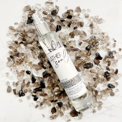 'Namaste Protected' parfum with smoky quartz crystals from Lather & Soul