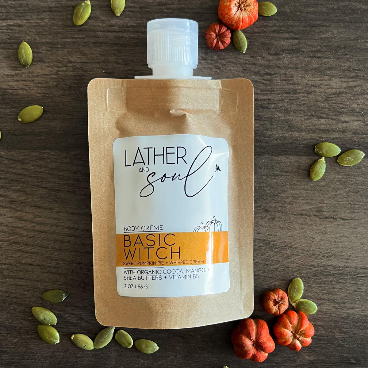 "Basic Witch" body crème made with organic ingredients and smells like delicious pumpkin pie