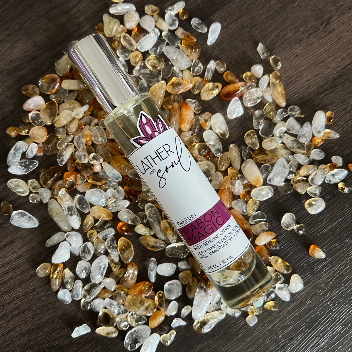 Mabon inspired parfum with citrine crystals, by Lather and Soul