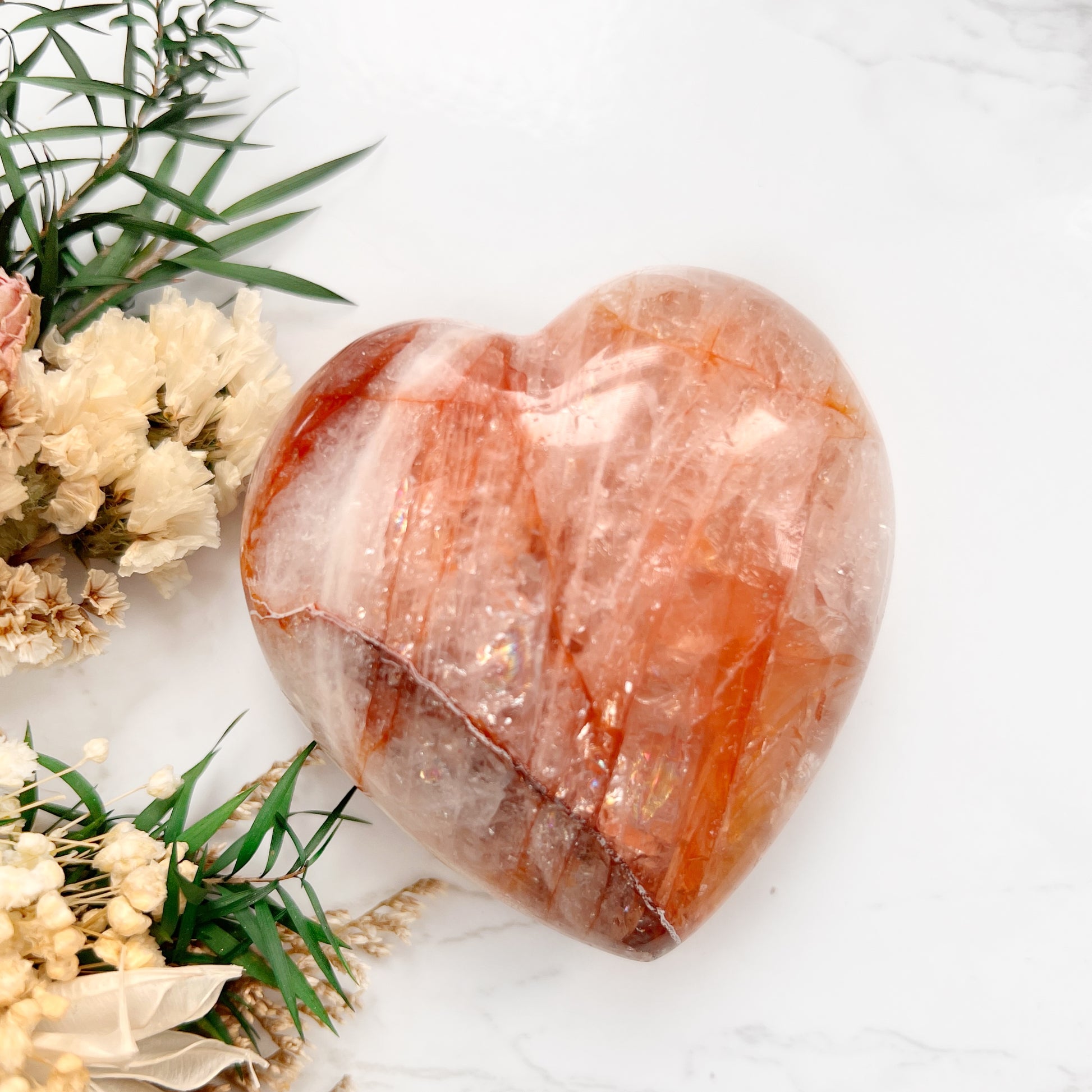 Heart shaped Red Healer Quartz Crystal with beautiful prisms inside