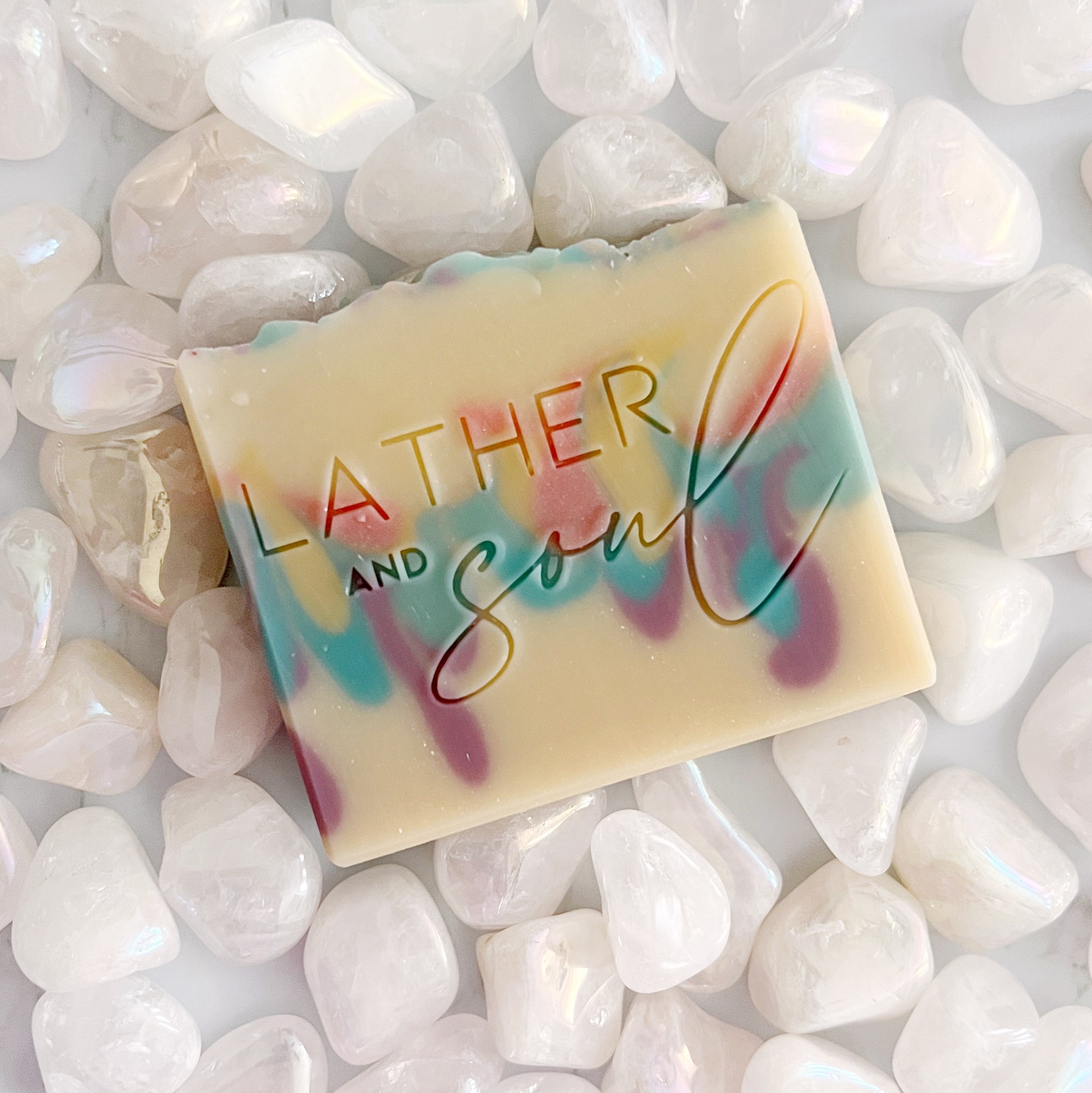 Crystal soap with angel aura rose quartz from Lather and Soul