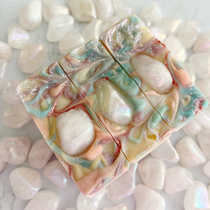 Rainbow inspired crystal soap with genuine angel aura rose quartz