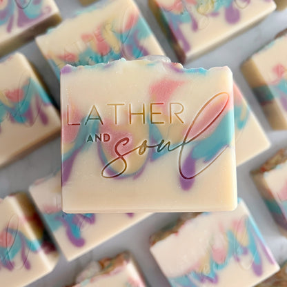 Crystal soaps with rainbow design from Lather and Soul