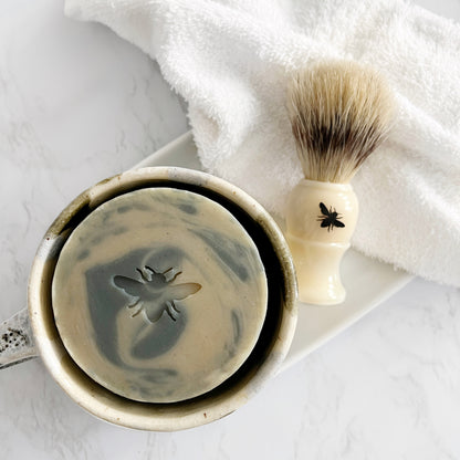 "Close Shave" shaving soap for a smooth shave with shaving brush