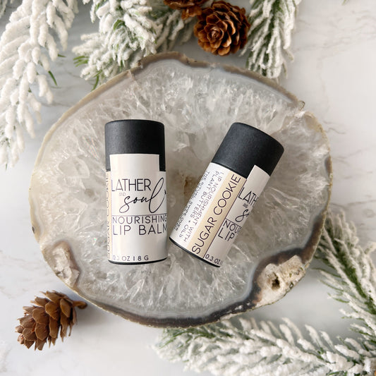 Sugar cookie scented organic and eco friendly lip balm from Lather and Soul