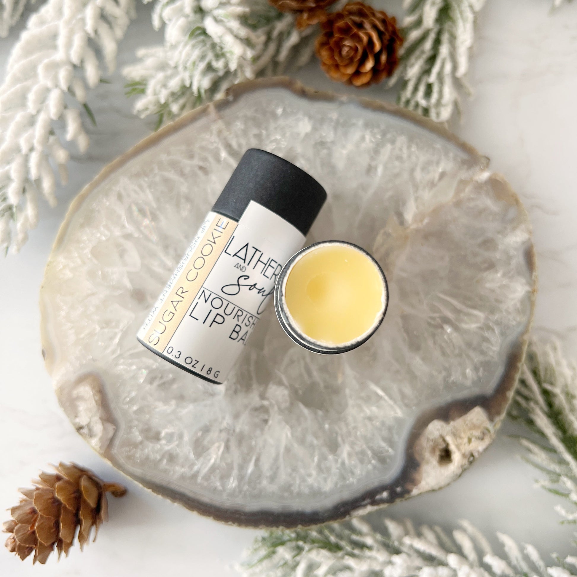 The best organic and nourishing lip balm in a yummy sugar cookie flavor, from Lather + Soul