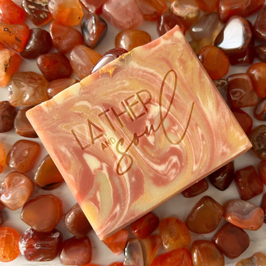Red Carnelian crystal soap from Lather + Soul