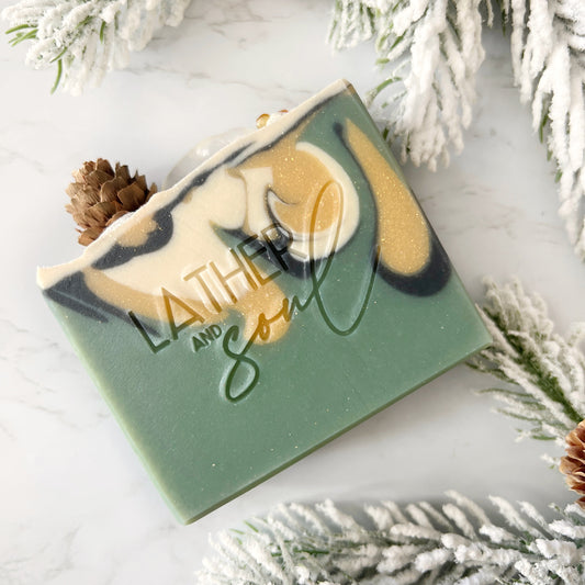 “Yule” crystal soap with clear quartz, handmade by Lather and Soul