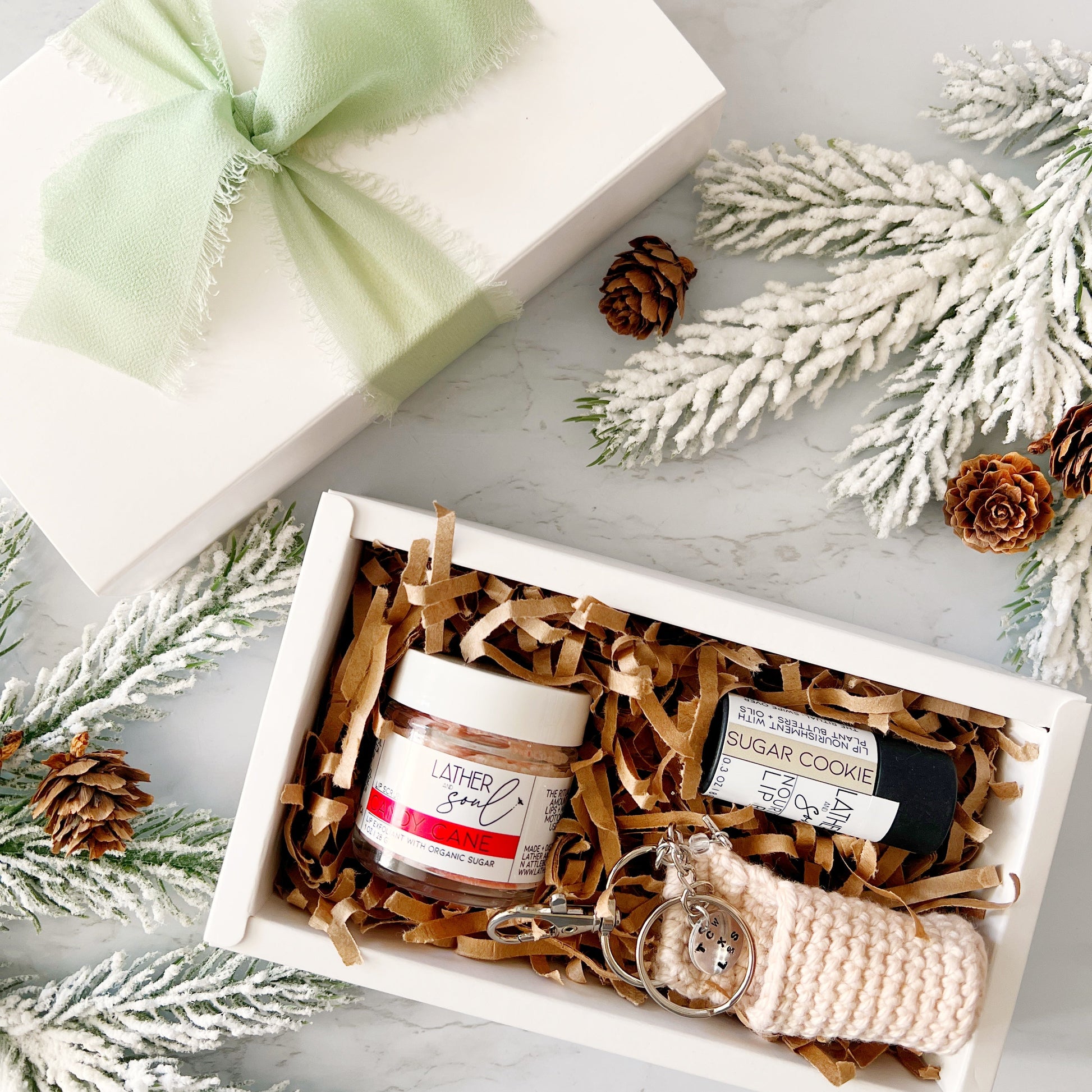 Perfect gift set for lip balm lovers, with lip balm, lip scrub, and crochet lip balm holder