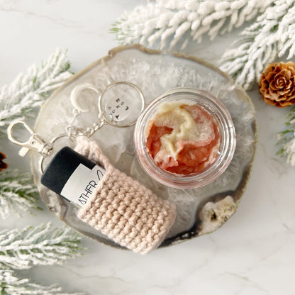 Candy Lip Scrub and Lip balm in a crochet lip balm holder