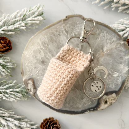 Crochet lip balm holder and key chain in winter white, from Lather and Soul