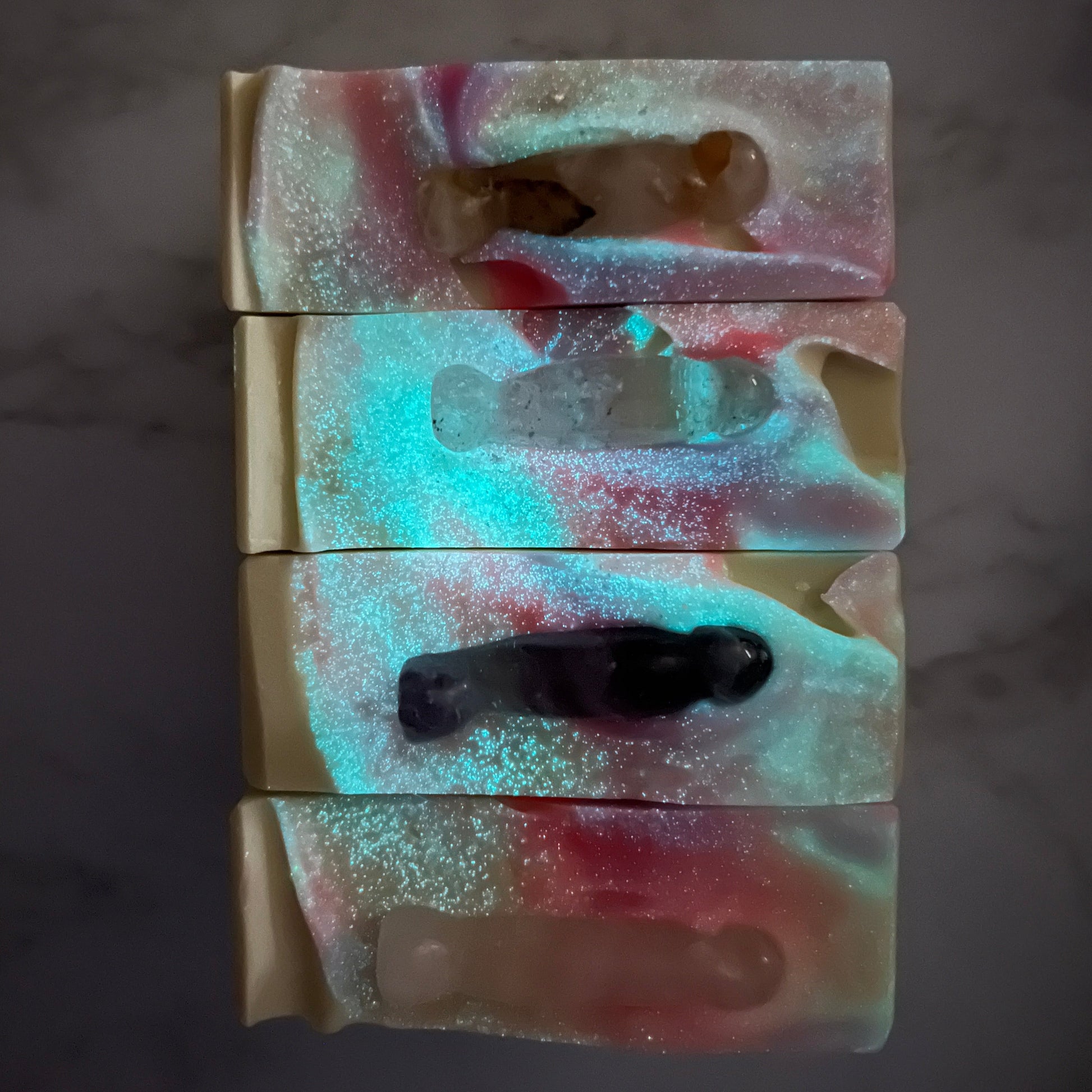 Glow in the dark crystal soap with teeny weenie crystals!