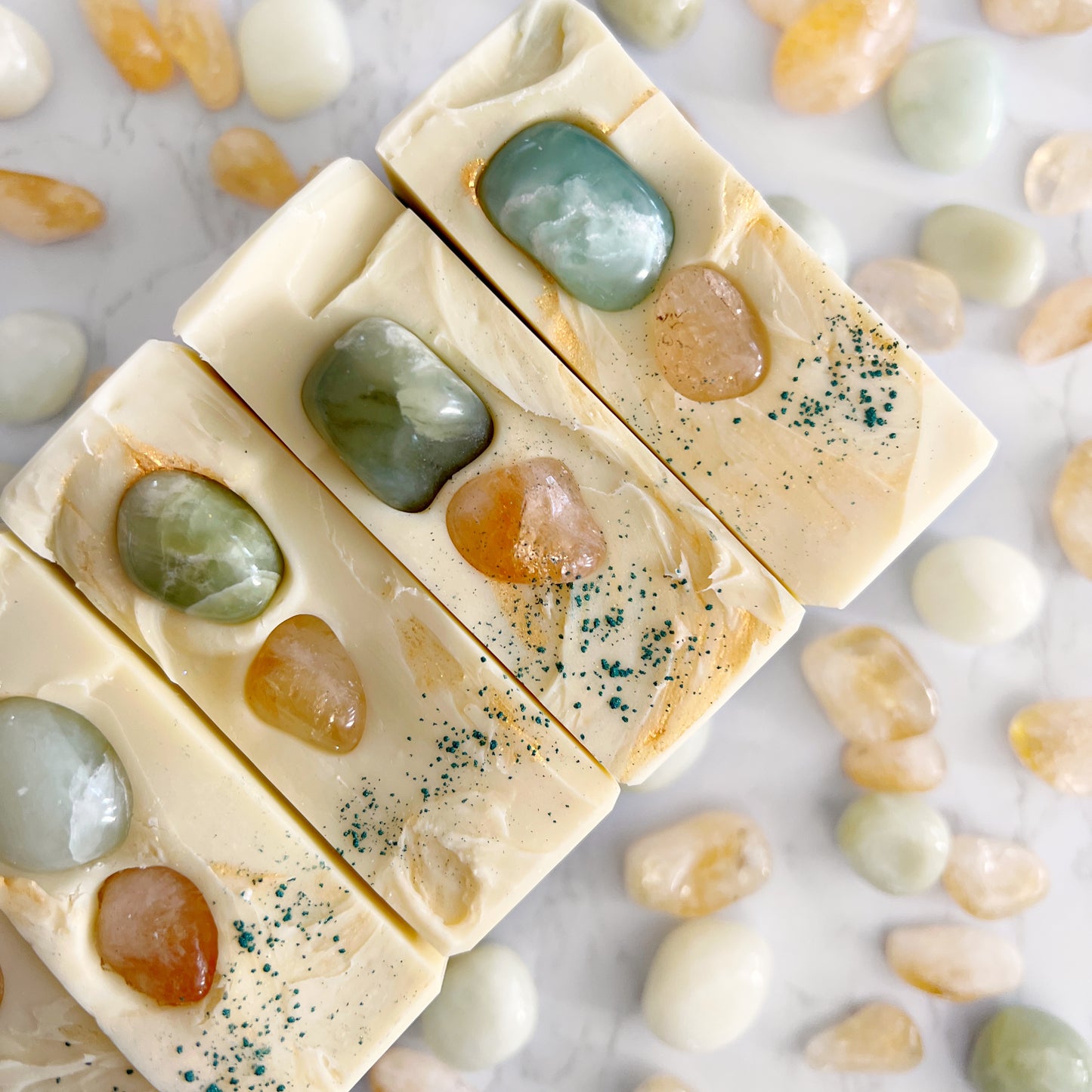Crystal soaps featuring jade and citrine crystals