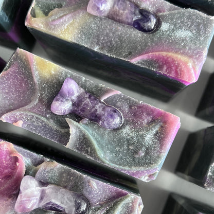 Crystal soap with amethyst phalluses on top of each bar