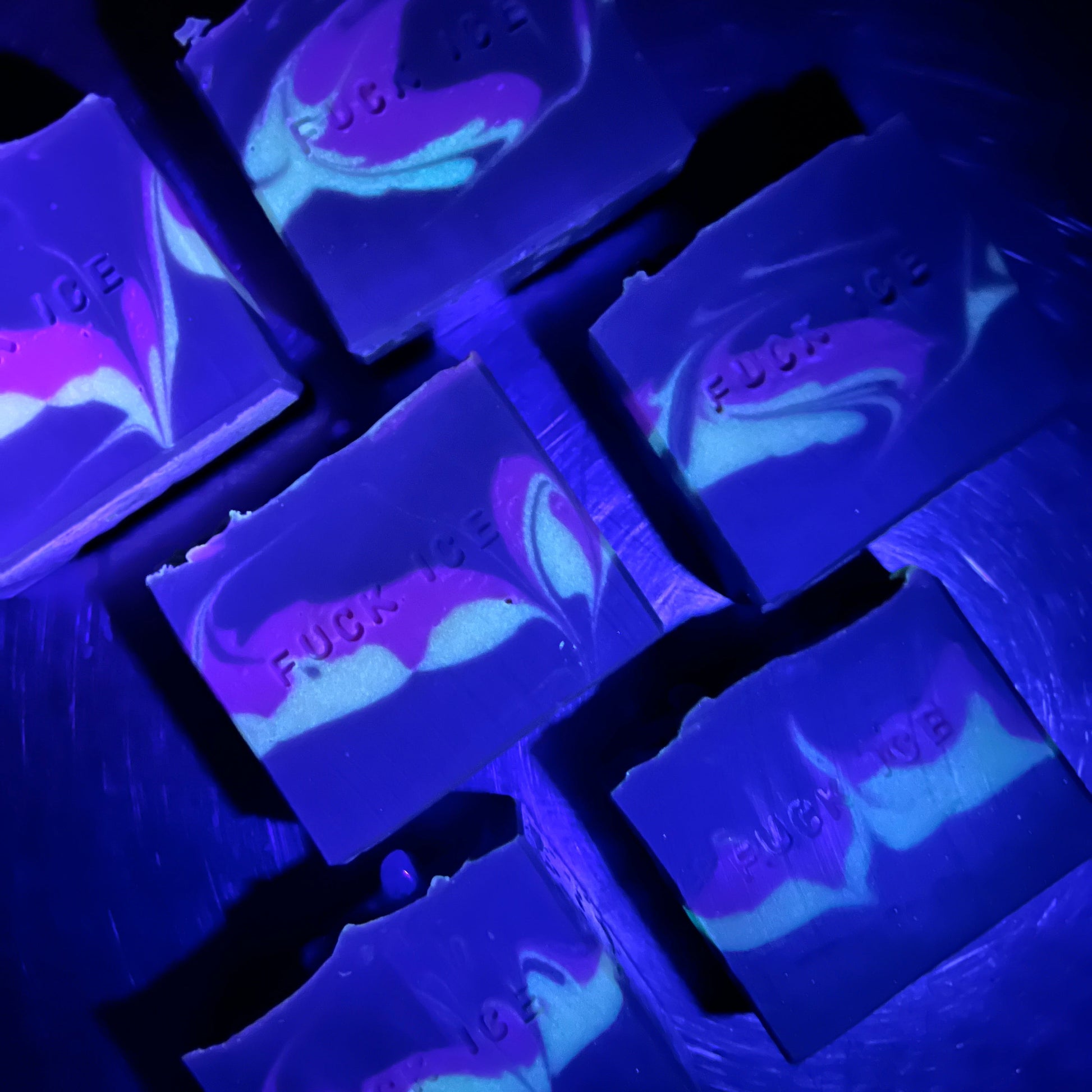 Glow in the dark soaps under UV light