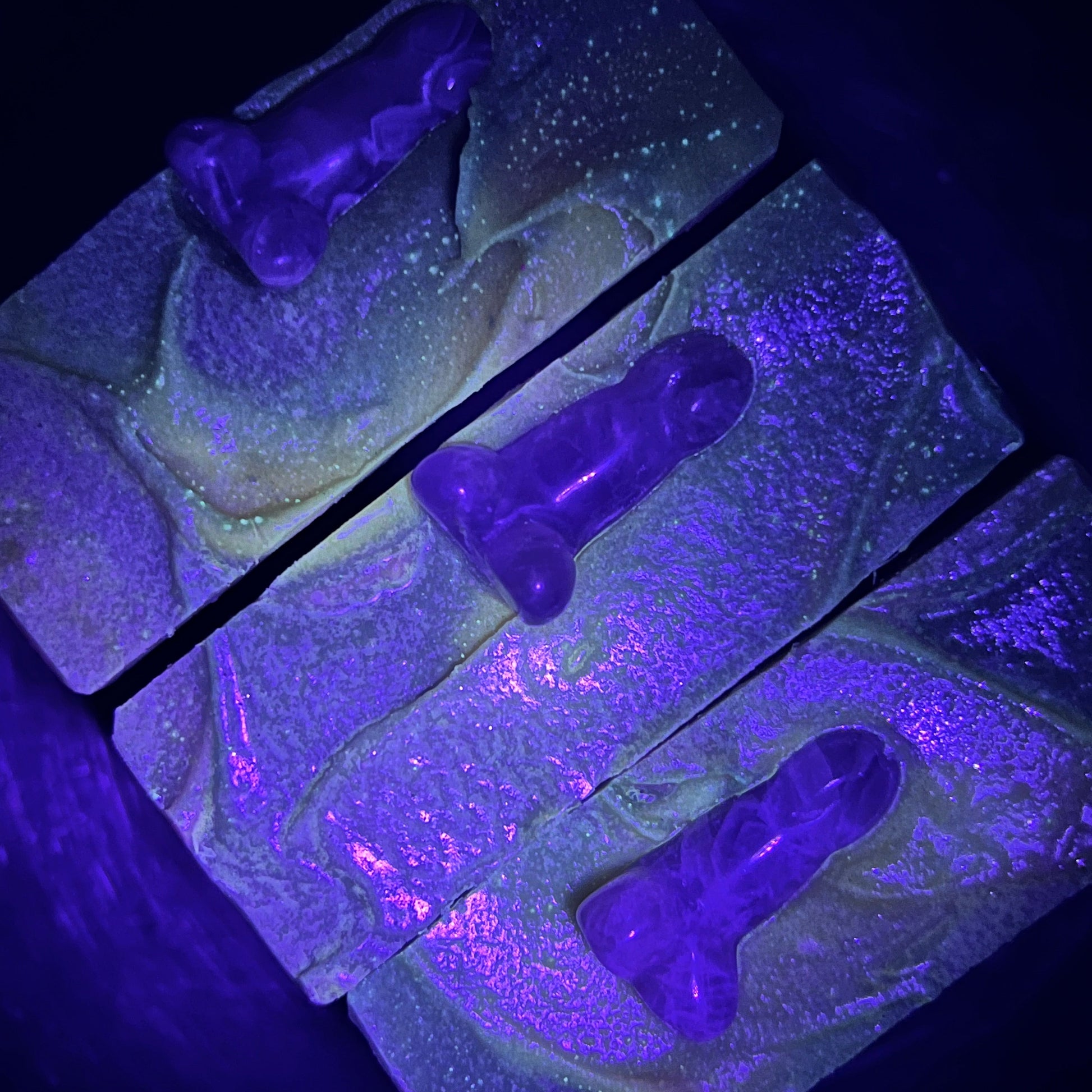 Glow in the dark soaps under UV light
