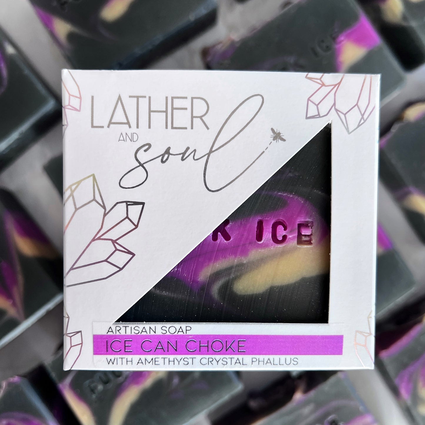 "ICE Can Choke" crystal soap where 25% of proceeds are donated to LUCE