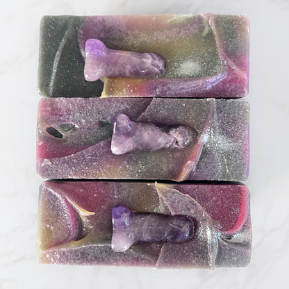 Crystal soap with mini amethyst crystal weenies