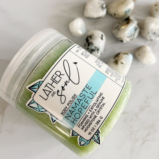 Moonstone infused body scrub from Lather & Soul