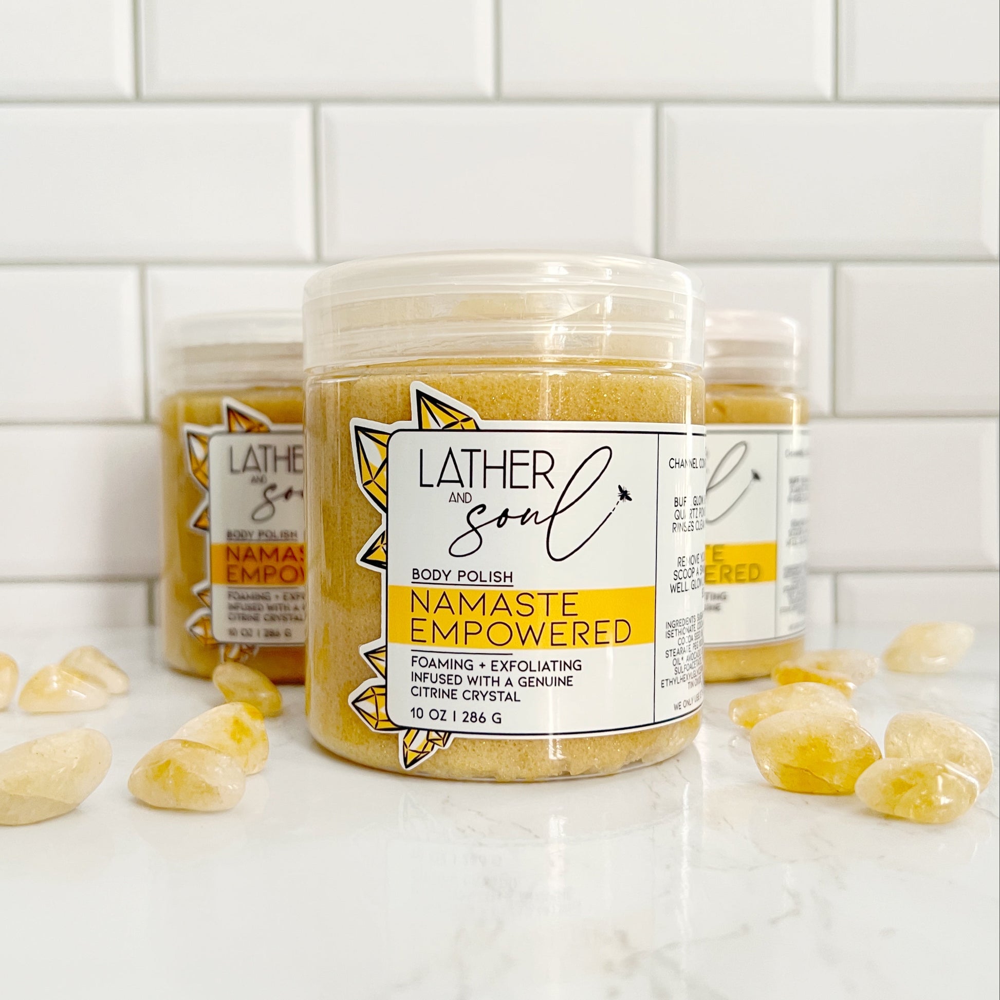Namaste Empowered body polish with citrine crystals