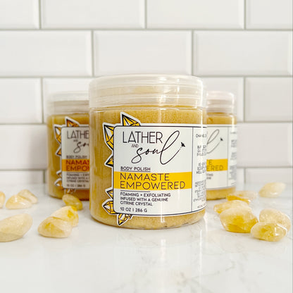 Namaste Empowered body polish with citrine crystals
