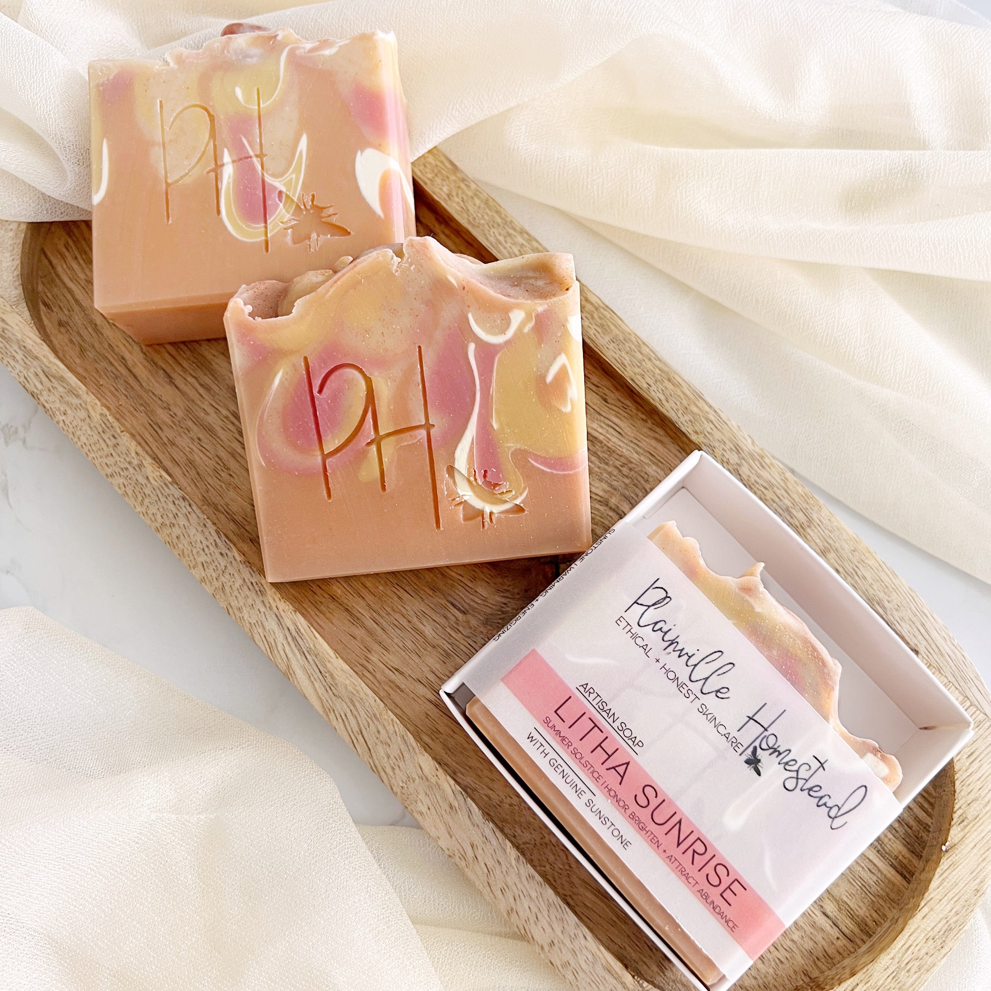 "Litha Sunrise" handmade crystal soap with genuine sunstone