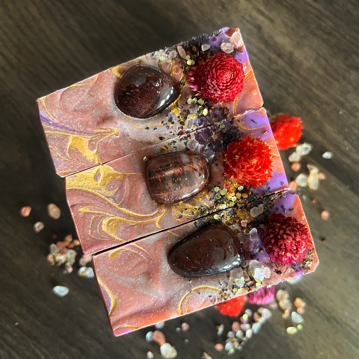 Fall inspired crystal soap with red tigers eye, from Lather and Soul
