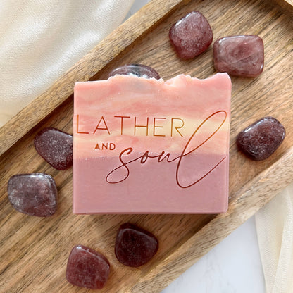 "Namaste Grateful" crystal soap with strawberry quartz