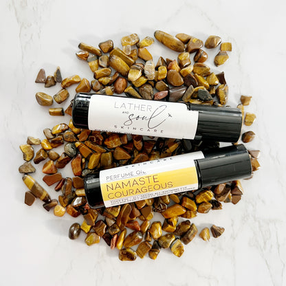 Roll-on perfume with genuine tigers eye crystals.